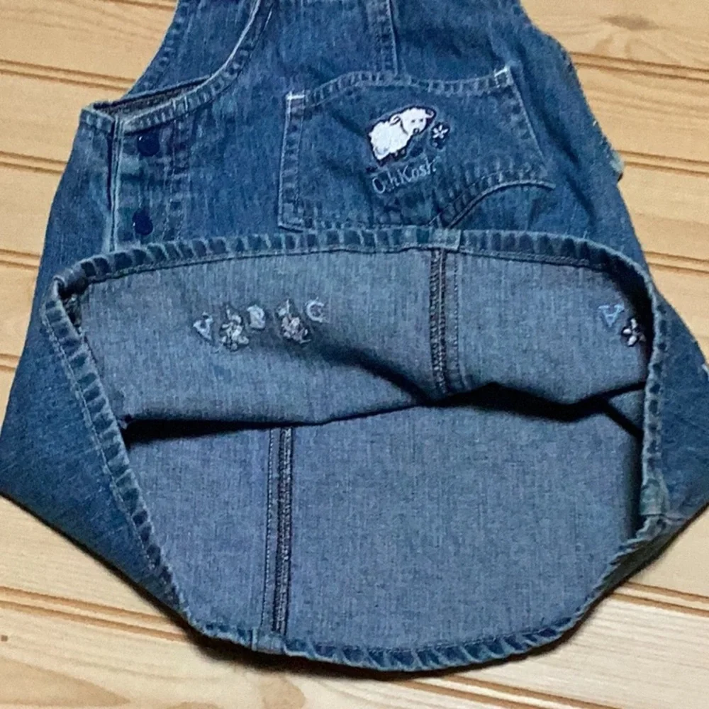 Vintage OshKosh B’Gosh Embroidered‎ Lamb Alphabet Blue Jean Denim Dress Jumper